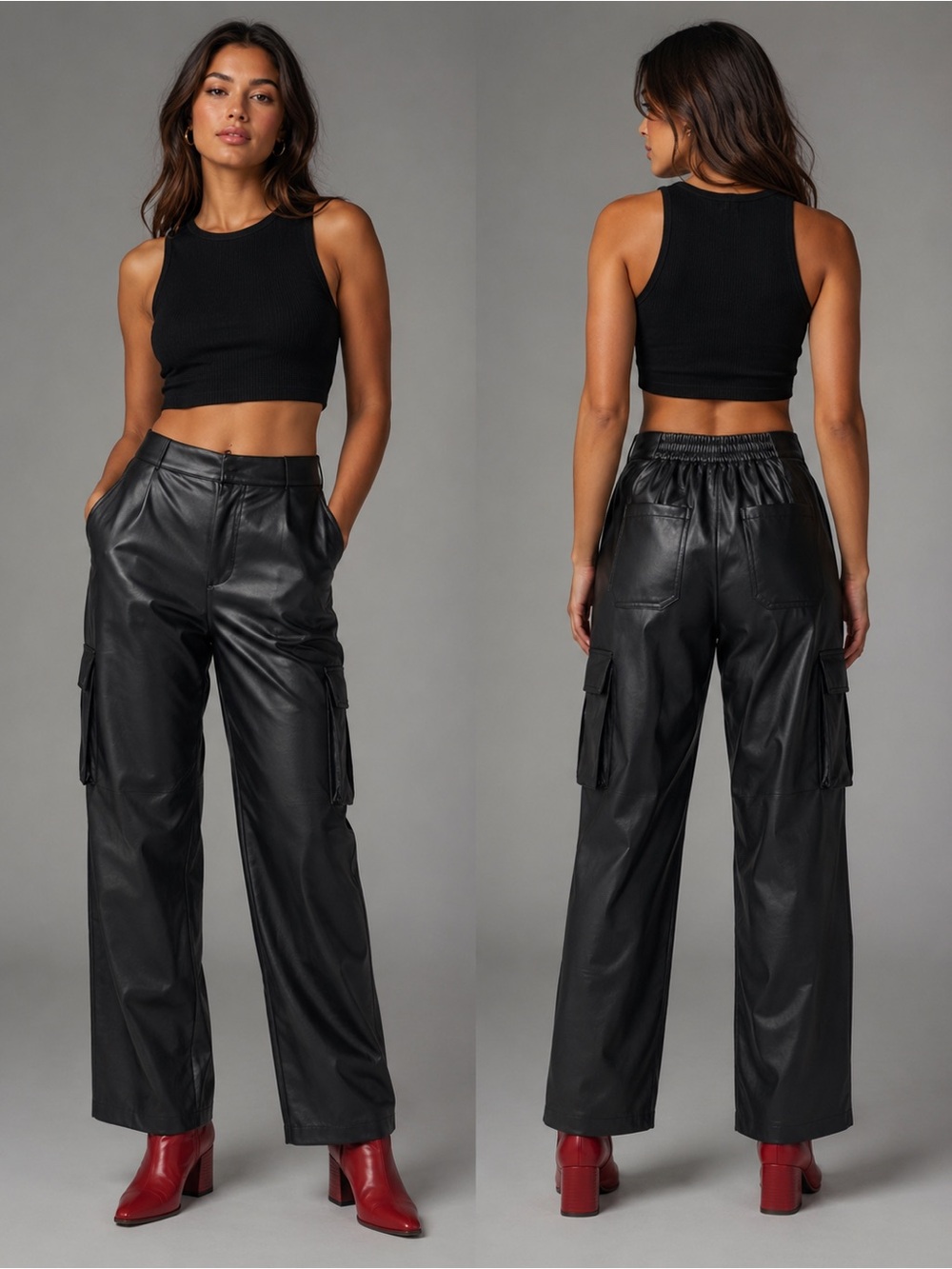 Urban Outfitters Black Faux Leather Wide Leg Cargo Pants